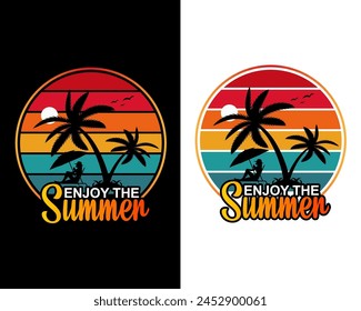 Vintage Retro sunset summer beach t-shirt design for summer vibes only, Summer Tropical Sunset, Summer T-Shirt.