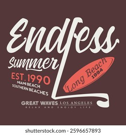 vintage retro surfers beach paradise in vector graphic tee design, surf riders, paradise beach,surf riders,Beach Paradise Print tee design, Surf club design. Big wave artwork, Surfing t-shirt graphics