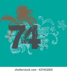 Vintage, retro surfing tee print with palms.