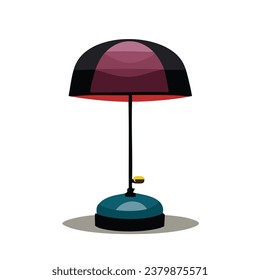 Vintage retro table lamp with beautiful stand and purple shade. Clip art style simple vector illustration