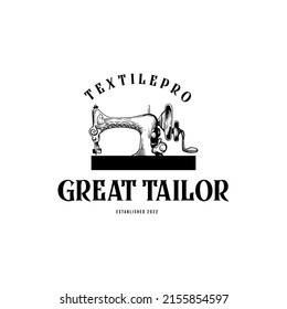 Vintage Retro Tailor Emblem, Hipster Sewing Machine Logo Design for Fashion Factory