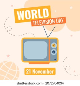 Vintage or retro television cartoon vector illustration. Flat design concept about World Television Day. Suitable for greeting card, poster and banner. With soft color background