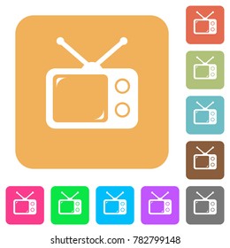Vintage retro television flat icons on rounded square vivid color backgrounds.