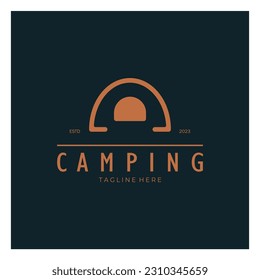 vintage and retro tent logo, camping. With tent, tree and bonfire sign. adventurers, scouts, climbers, camping equipment center
