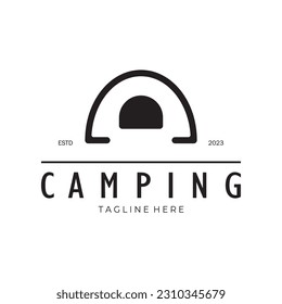 vintage and retro tent logo, camping. With tent, tree and bonfire sign. adventurers, scouts, climbers, camping equipment center