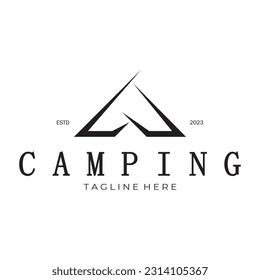 vintage and retro tent logo, camping. With tent, tree and bonfire sign. adventurers, scouts, climbers, camping equipment center