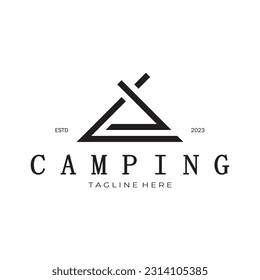 vintage and retro tent logo, camping. With tent, tree and bonfire sign. adventurers, scouts, climbers, camping equipment center
