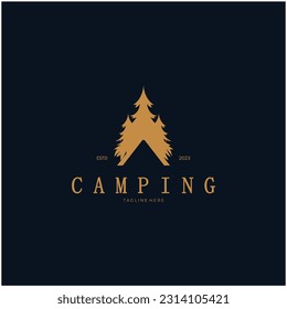 vintage and retro tent logo, camping. With tent, tree and bonfire sign. adventurers, scouts, climbers, camping equipment center