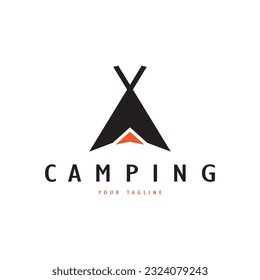 vintage and retro tent logo, camping. With tent, tree and bonfire sign. adventurers, scouts, climbers, camping equipment center