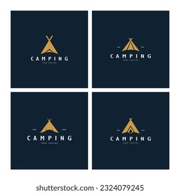 vintage and retro tent logo, camping. With tent, tree and bonfire sign. adventurers, scouts, climbers, camping equipment center