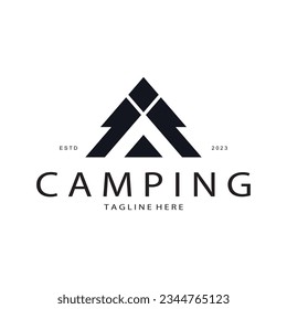 vintage and retro tent logo, camping. With tent, tree and bonfire sign. adventurers, scouts, climbers, camping equipment center