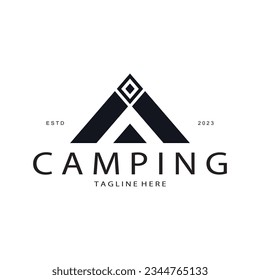 vintage and retro tent logo, camping. With tent, tree and bonfire sign. adventurers, scouts, climbers, camping equipment center