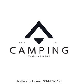 vintage and retro tent logo, camping. With tent, tree and bonfire sign. adventurers, scouts, climbers, camping equipment center