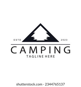 vintage and retro tent logo, camping. With tent, tree and bonfire sign. adventurers, scouts, climbers, camping equipment center