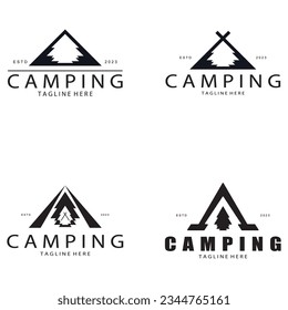 vintage and retro tent logo, camping. With tent, tree and bonfire sign. adventurers, scouts, climbers, camping equipment center