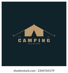 vintage and retro tent logo, camping. With tent, tree and bonfire sign. adventurers, scouts, climbers, camping equipment center