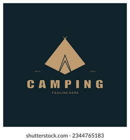 vintage and retro tent logo, camping. With tent, tree and bonfire sign. adventurers, scouts, climbers, camping equipment center