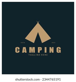 vintage and retro tent logo, camping. With tent, tree and bonfire sign. adventurers, scouts, climbers, camping equipment center