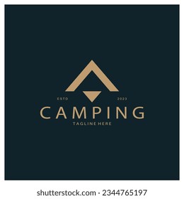 vintage and retro tent logo, camping. With tent, tree and bonfire sign. adventurers, scouts, climbers, camping equipment center