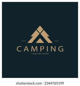 vintage and retro tent logo, camping. With tent, tree and bonfire sign. adventurers, scouts, climbers, camping equipment center