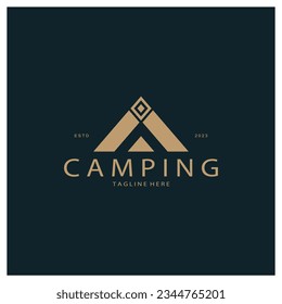 vintage and retro tent logo, camping. With tent, tree and bonfire sign. adventurers, scouts, climbers, camping equipment center