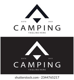 vintage and retro tent logo, camping. With tent, tree and bonfire sign. adventurers, scouts, climbers, camping equipment center