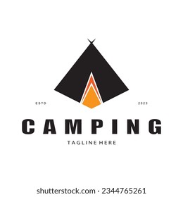 vintage and retro tent logo, camping. With tent, tree and bonfire sign. adventurers, scouts, climbers, camping equipment center