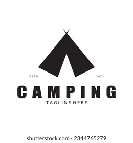 vintage and retro tent logo, camping. With tent, tree and bonfire sign. adventurers, scouts, climbers, camping equipment center