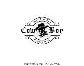 Vintage retro texas cowboy logo design template