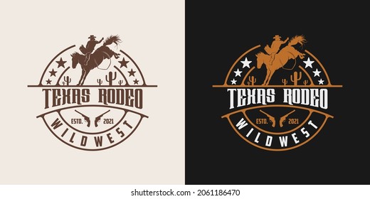 Vintage retro texas rodeo cowboy riding horse logo design template