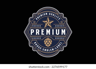 Vintage Retro Texas Star with Hops  for Craft Beer Brewing Brewery Badge Emblem Label Logo Design