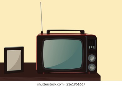 Vintage retro theme of electronics television flat design icon logo illustration.