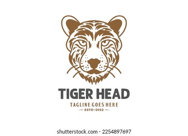 Vintage Retro Tiger Jaguar Leopard Puma Head Face Logo Design Vector