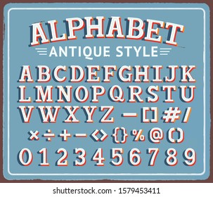 Vintage retro tin sign with creative alphabet typography vector illustrations.
