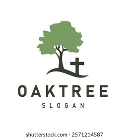 Vintage Retro Tree Design with Religious Cross Symbol. Tree Church Logo Vector Illustration