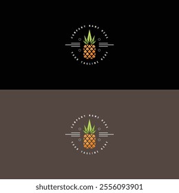 Vintage Retro Tropical Pineapple Fruit Logo for Restaurant, Bar, Vegan, Healthy and Organic Food, Market, Farmers , Cooking School or Food Truck Illustration Vector