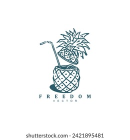 Vintage retro tropical pineapple juice drink logo design vector illustration