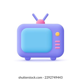 Vintage retro Tv with antenna and switcher for channels. Television, entertainment and multimedia concept. 3d vector icon. Cartoon minimal style.