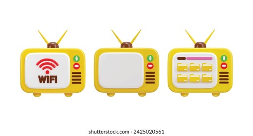 Vintage retro tv with antenna and switcher for channels television and multimedia concept 3d icon set