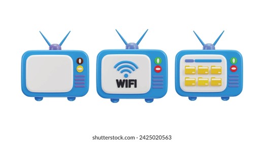 Vintage retro tv with antenna and switcher for channels television and multimedia concept 3d icon set