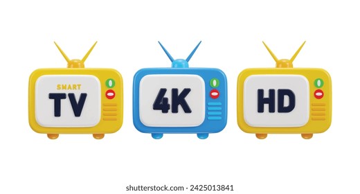 Vintage retro tv with antenna television and hd or 4k multimedia concept 3d icon se