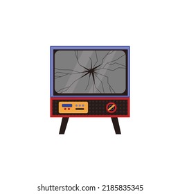 Vintage Retro TV With Broken Monitor Icon Flat Cartoon Vector Illustration Isolated On White Background. Fractured Shattered Out Of Duty TV Device With Cracked Screen.