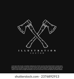 Vintage retro two cross axe lumberjack logo design isolated on black background