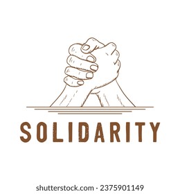 Vintage Retro Two Hands Holding Each Other for Peace Unity or Solidarity Illustration Vector