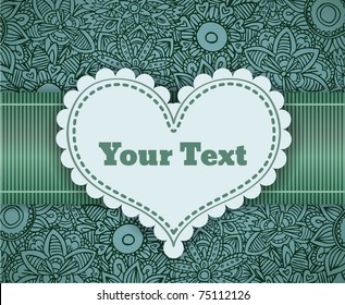 vintage retro vector cute frame with heart on the seamless flower pattern