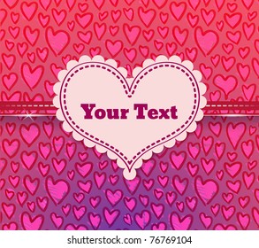 vintage retro vector cute frame with heart on doodle background