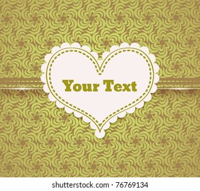 vintage retro vector cute frame with heart on geometrical background