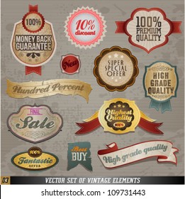 Vintage And Retro Vector Design Elements. Old papers, labels in retro and vintage style. Vector Illustration. Graphic Design Editable For Your Design.