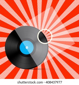 Vintage Retro Vector Red Background with Vinyl LP Record on Transparent Cover