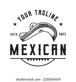 Vintage Retro Vector Sombrero Mexican Hat,Label Logo Design Emblem, Simple Vector